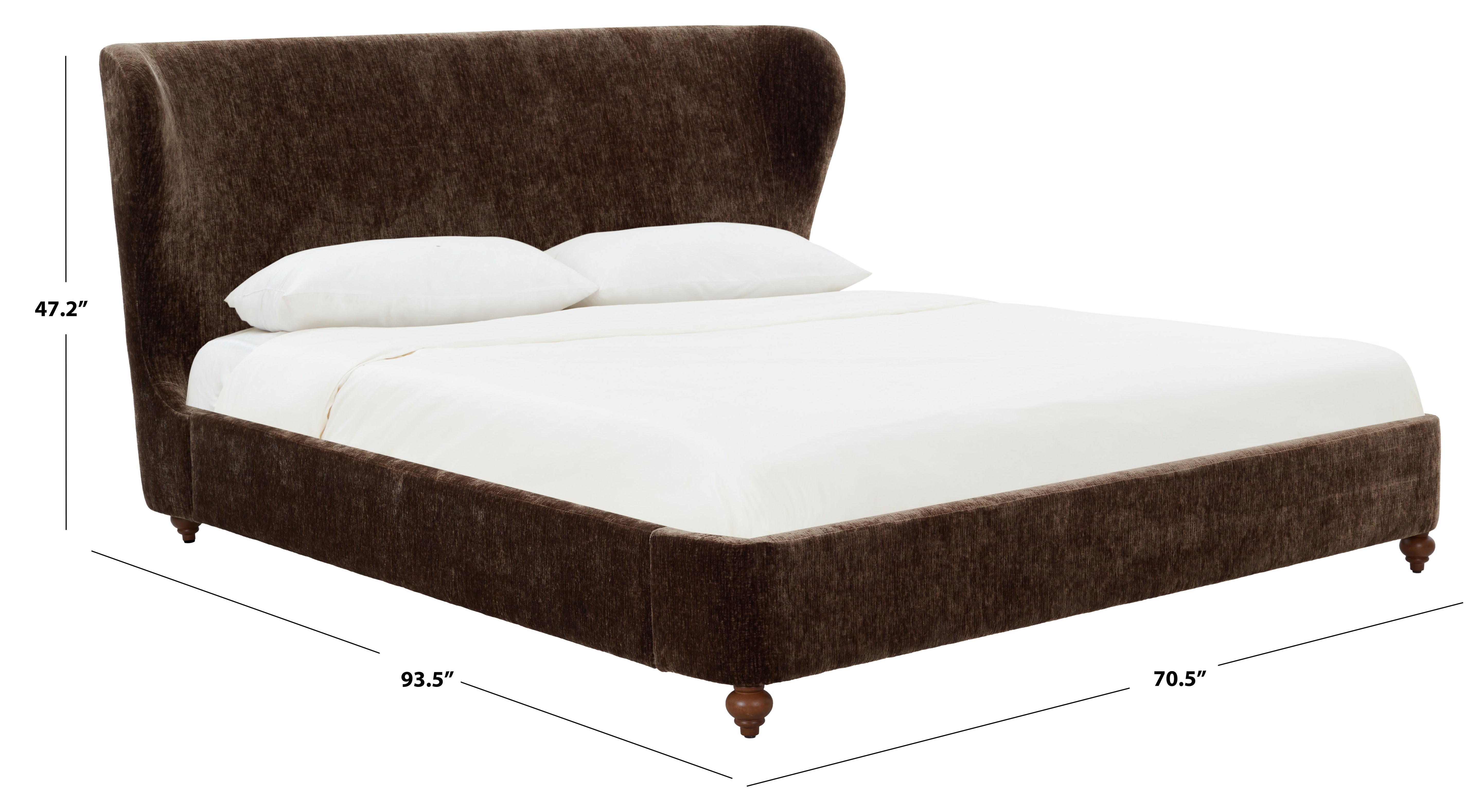 Lakelyn Chenille Wingback Bed – BROWN / WALNUT