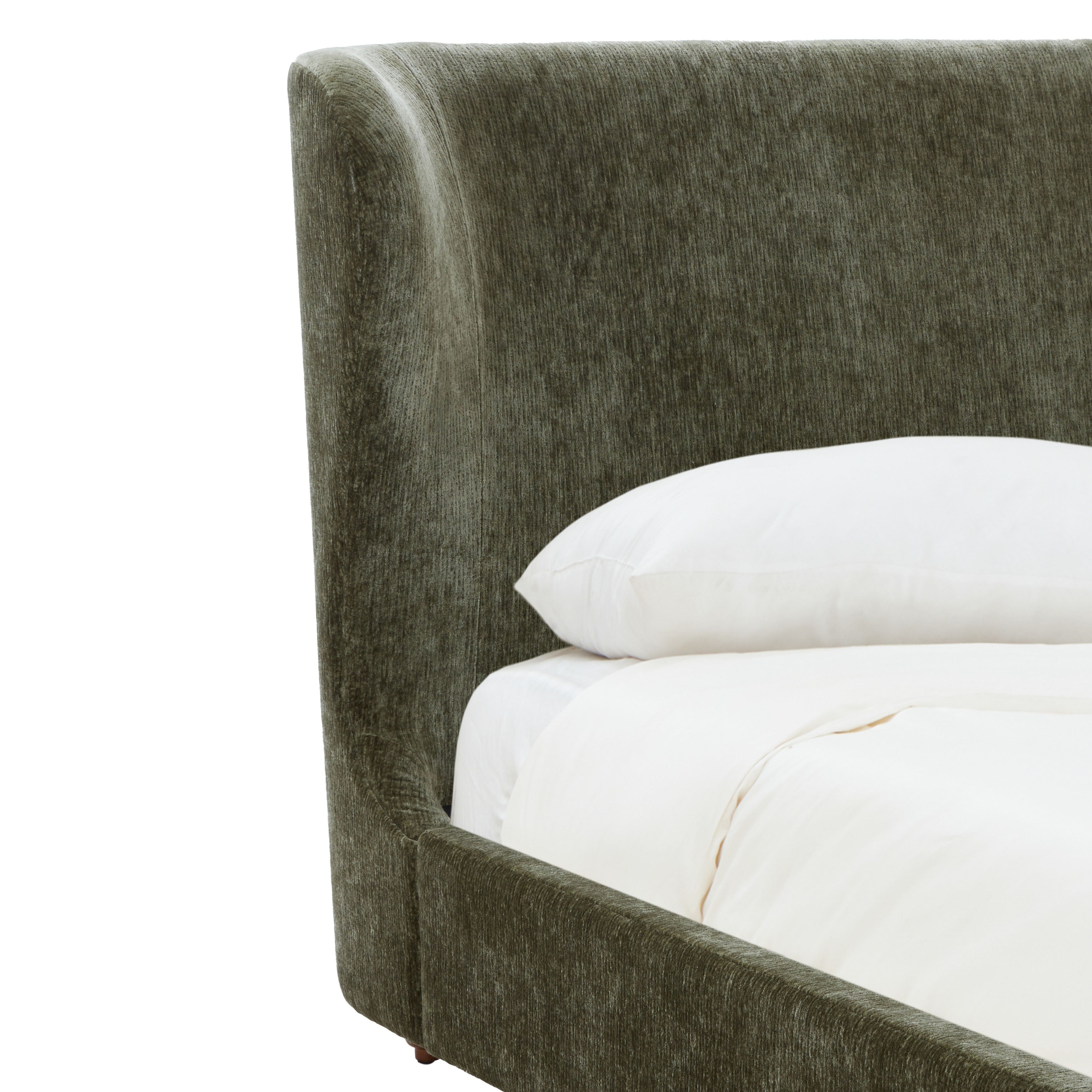 Lakelyn Chenille Wingback Bed – OLIVE GREEN / WALNUT