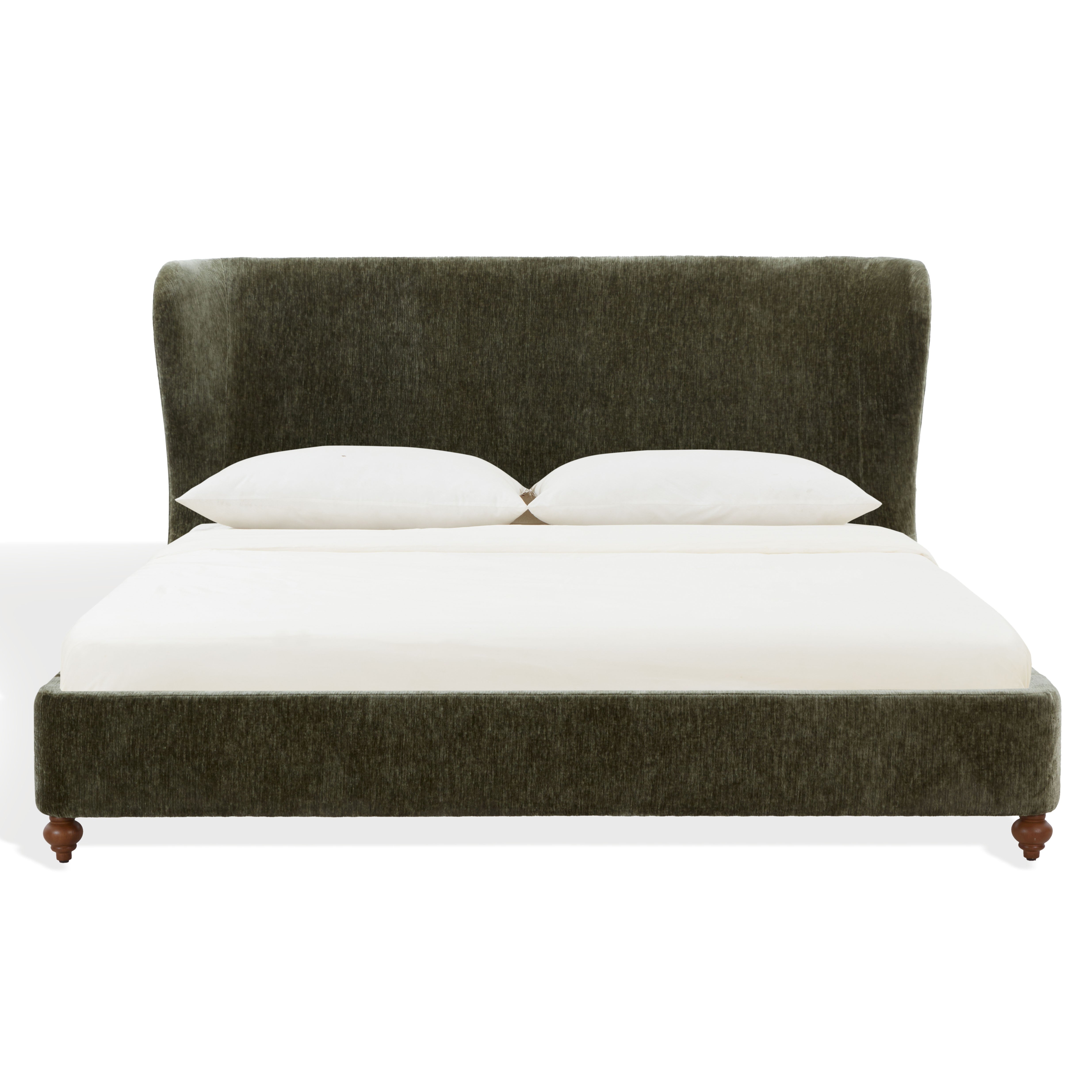 Lakelyn Chenille Wingback Bed – OLIVE GREEN / WALNUT