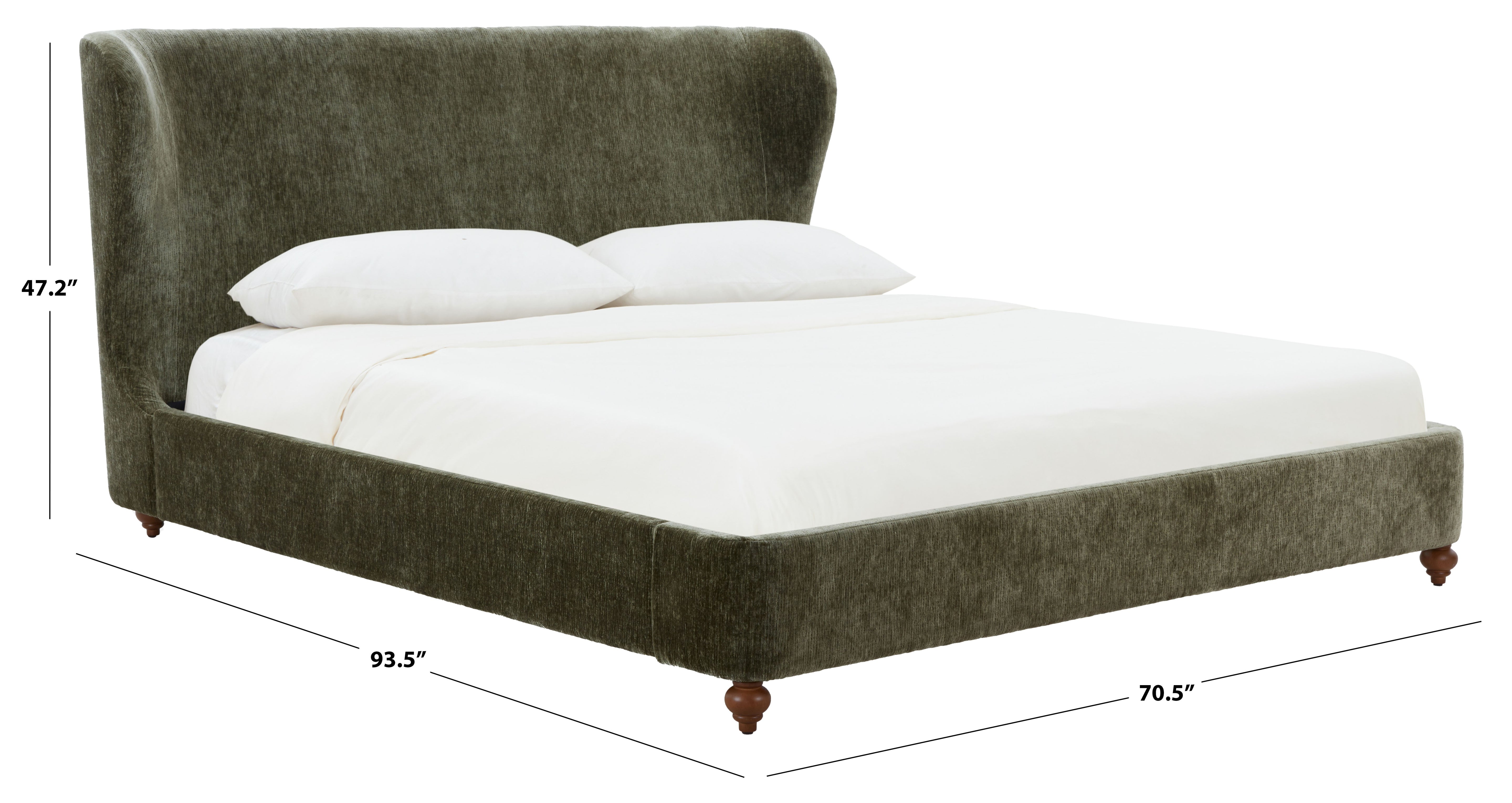 Lakelyn Chenille Wingback Bed – OLIVE GREEN / WALNUT