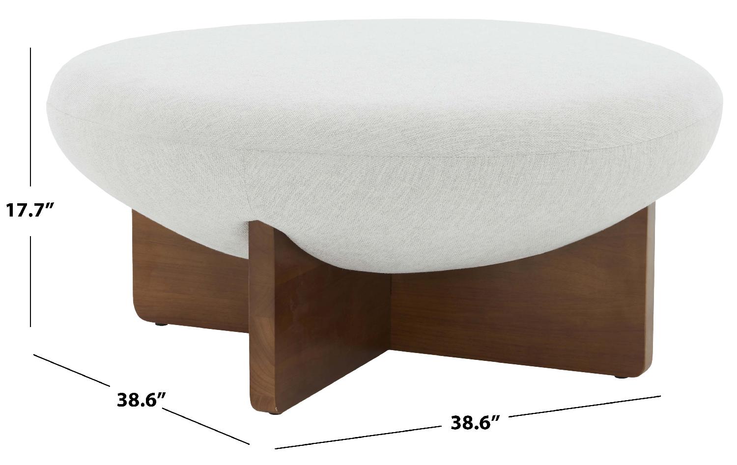 Safavieh Couture Tailor Round Linen Ottoman - Taupe / Brown