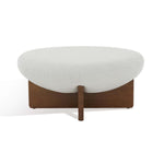 Safavieh Couture Tailor Round Linen Ottoman - Taupe / Brown