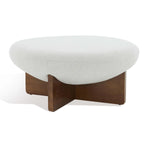 Safavieh Couture Tailor Round Linen Ottoman - Taupe / Brown