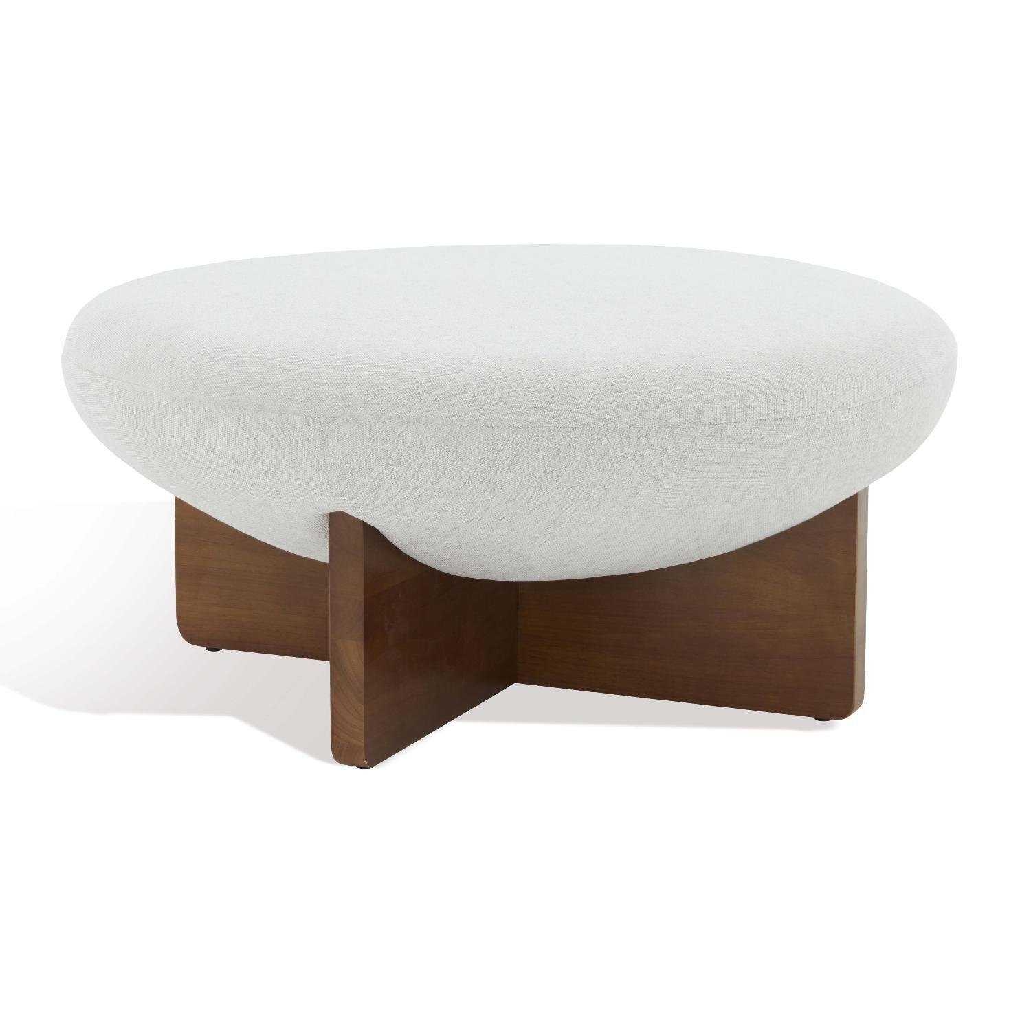 Safavieh Couture Tailor Round Linen Ottoman - Taupe / Brown