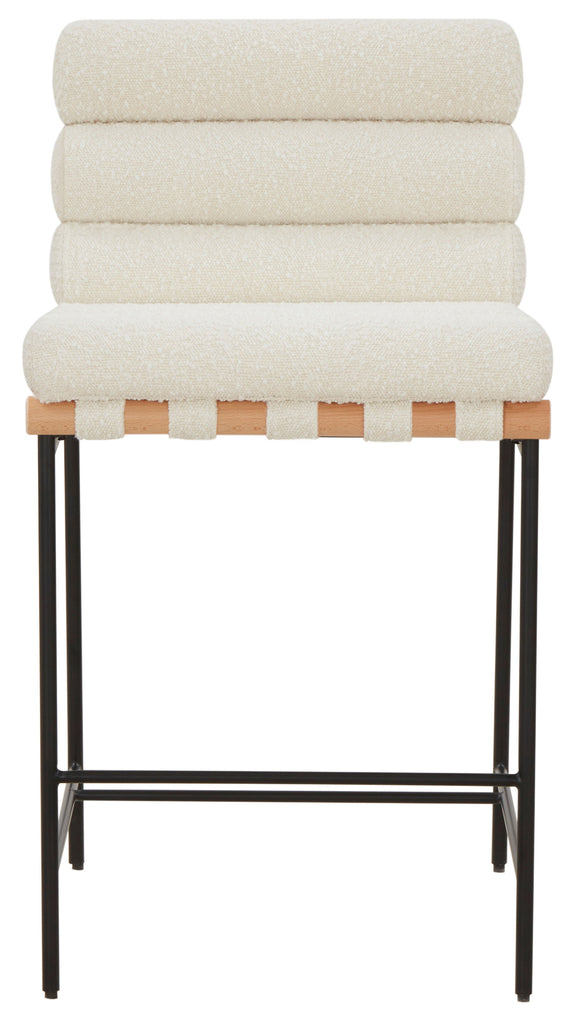 Safavieh Couture Macibella Channel Tufted Boucle Counter Stool, SFV5142 - Ivory / Black