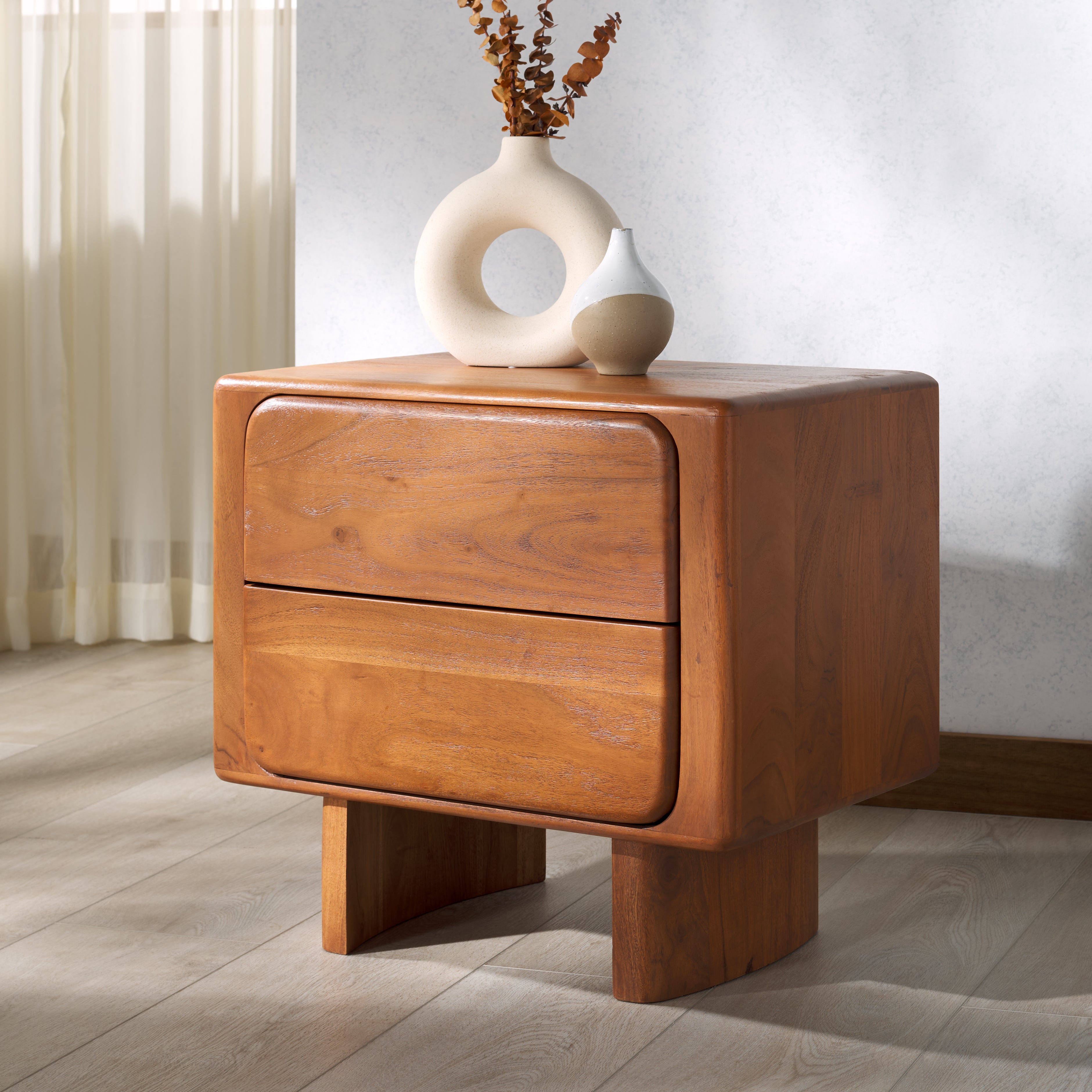 Safavieh Couture Finley 2 Drawer Wood Nightstand, SFV5750 - Natural