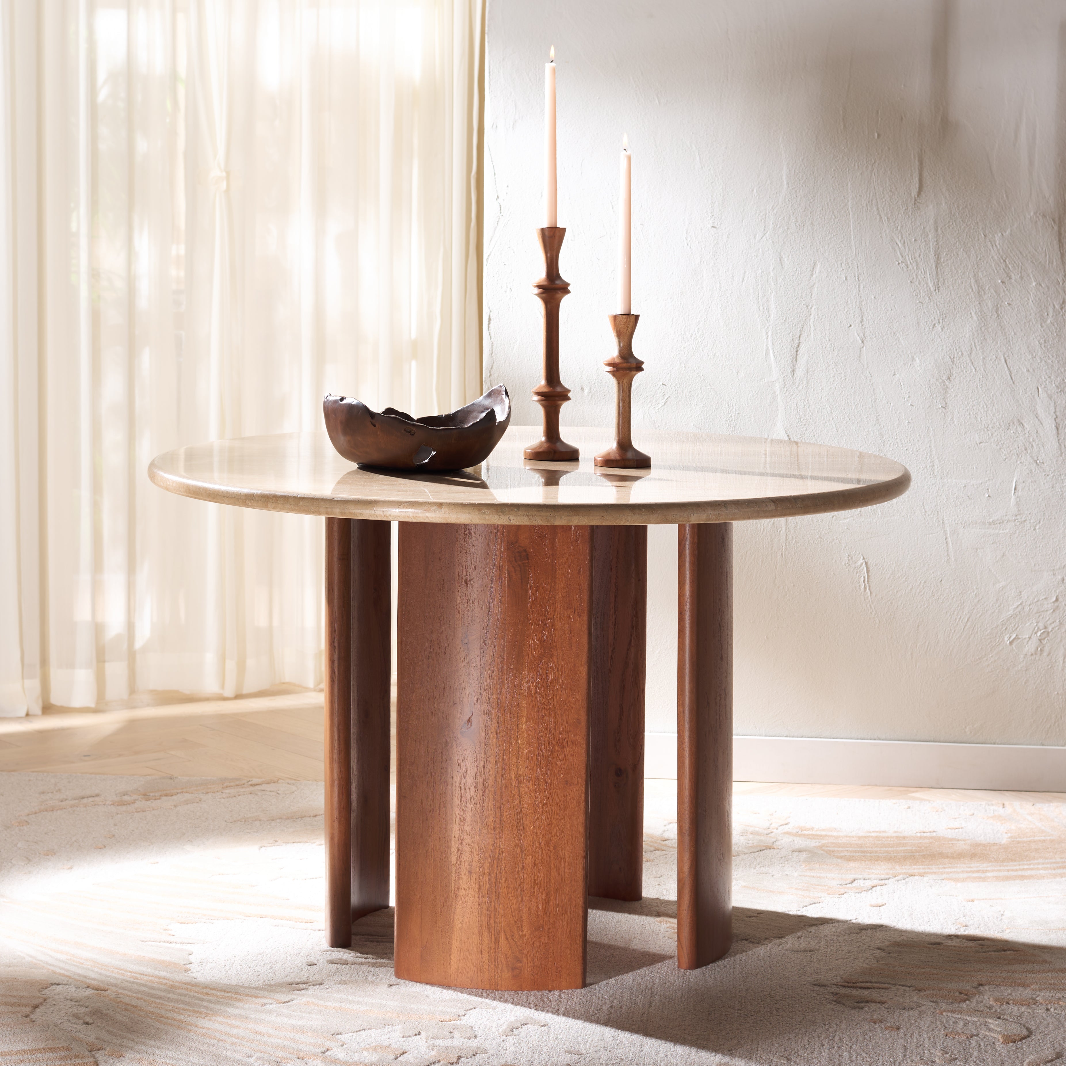 Safavieh Couture Trinsly Travertine Top Dining Table, SFV5752 - Natural / Travertine
