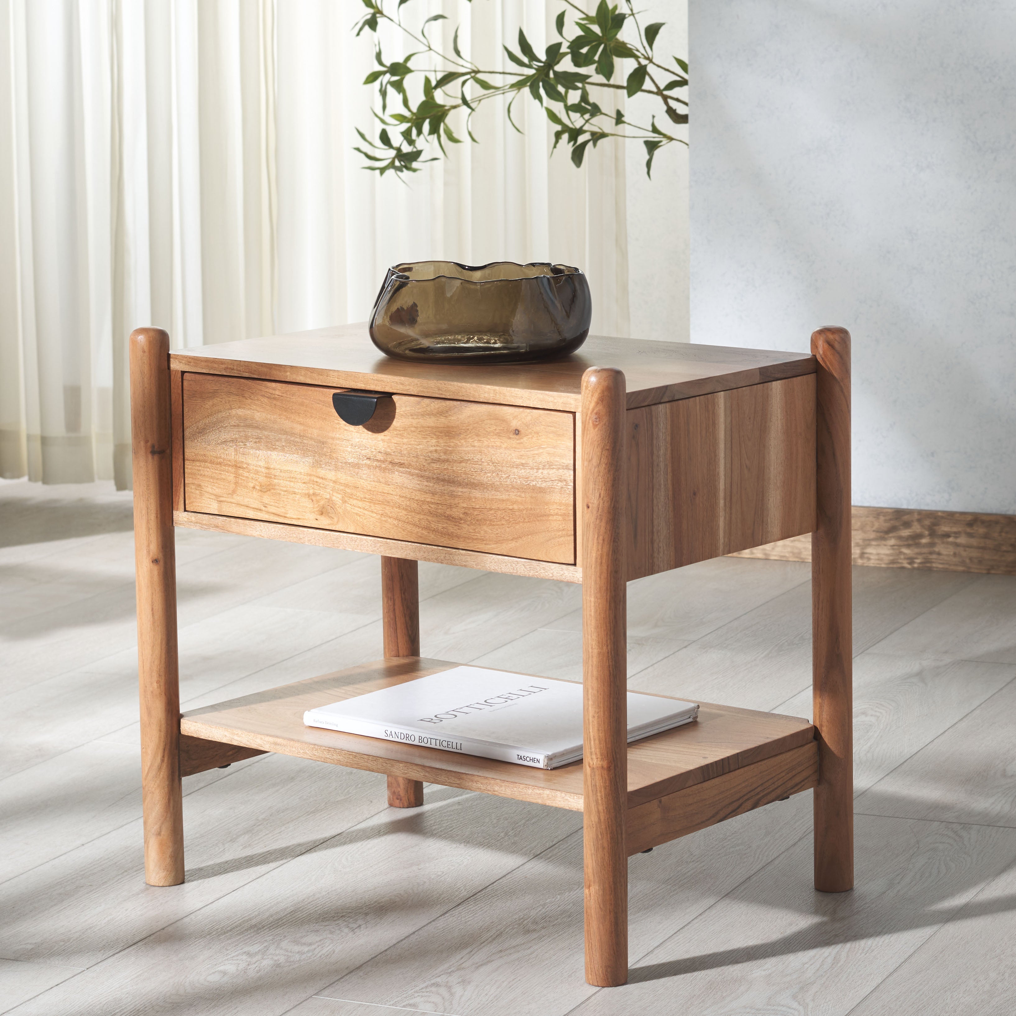 Safavieh Couture Shanti 1 Drawer Wood Nightstand, SFV5763 - Natural / Black