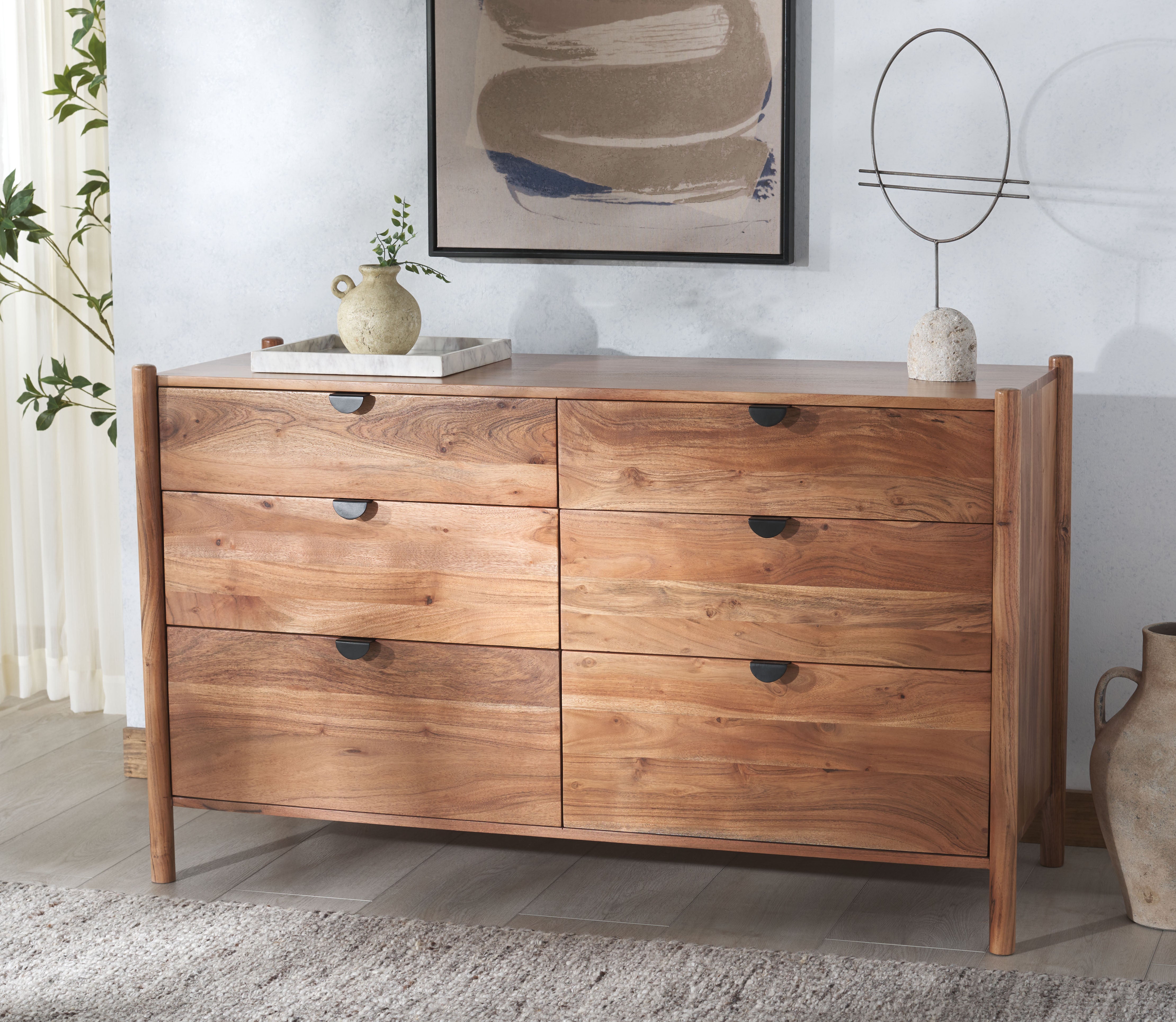 Safavieh Couture Shanti 6 Drawer Wood Dresser, SFV5764 - Natural / Black