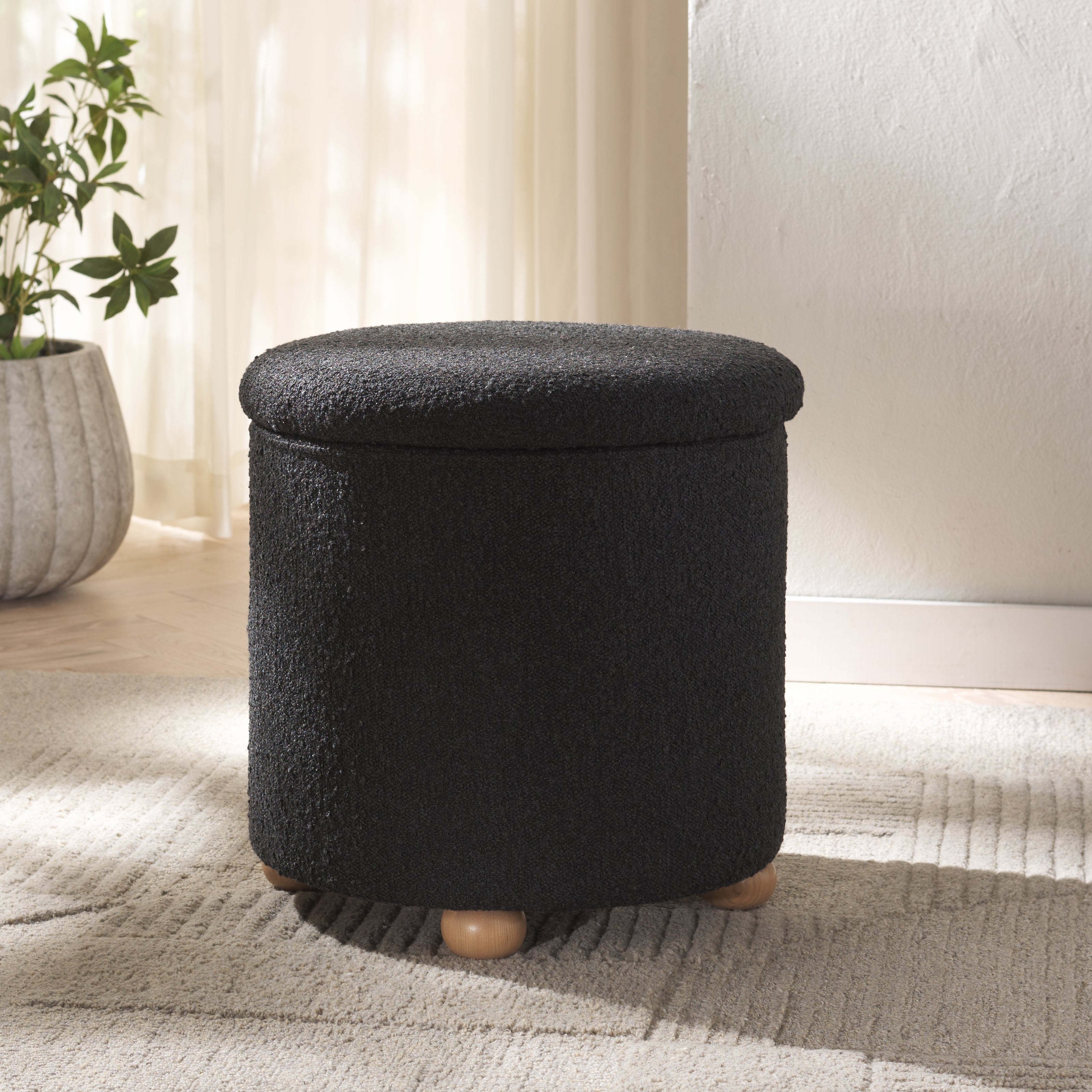 Safavieh Couture Becka Round Boucle Storage Ottoman, SFV6100 - Black / Natural