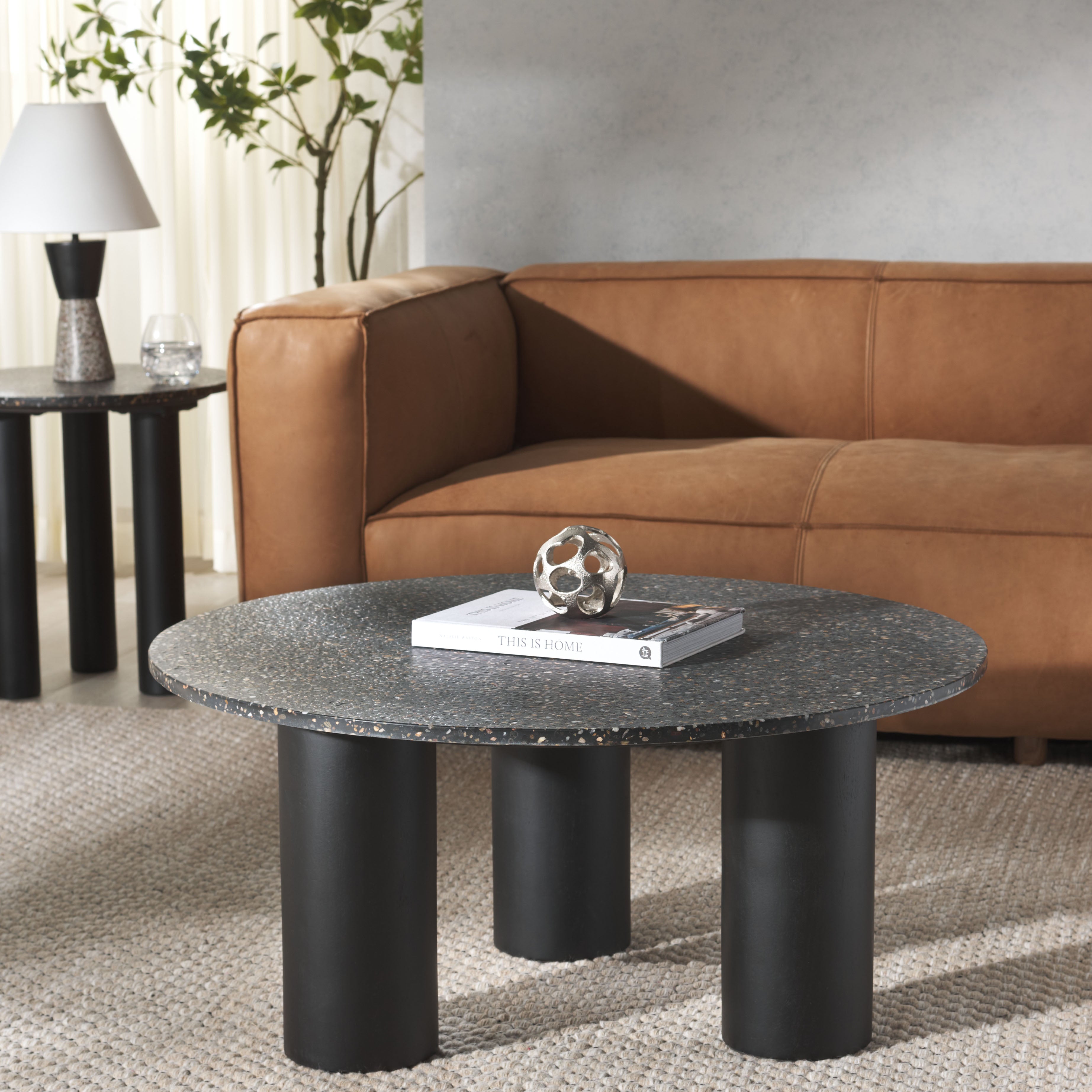 Safavieh Couture Kathalina Round Terrazzo Top Coffee Table, SFV6403 - Black