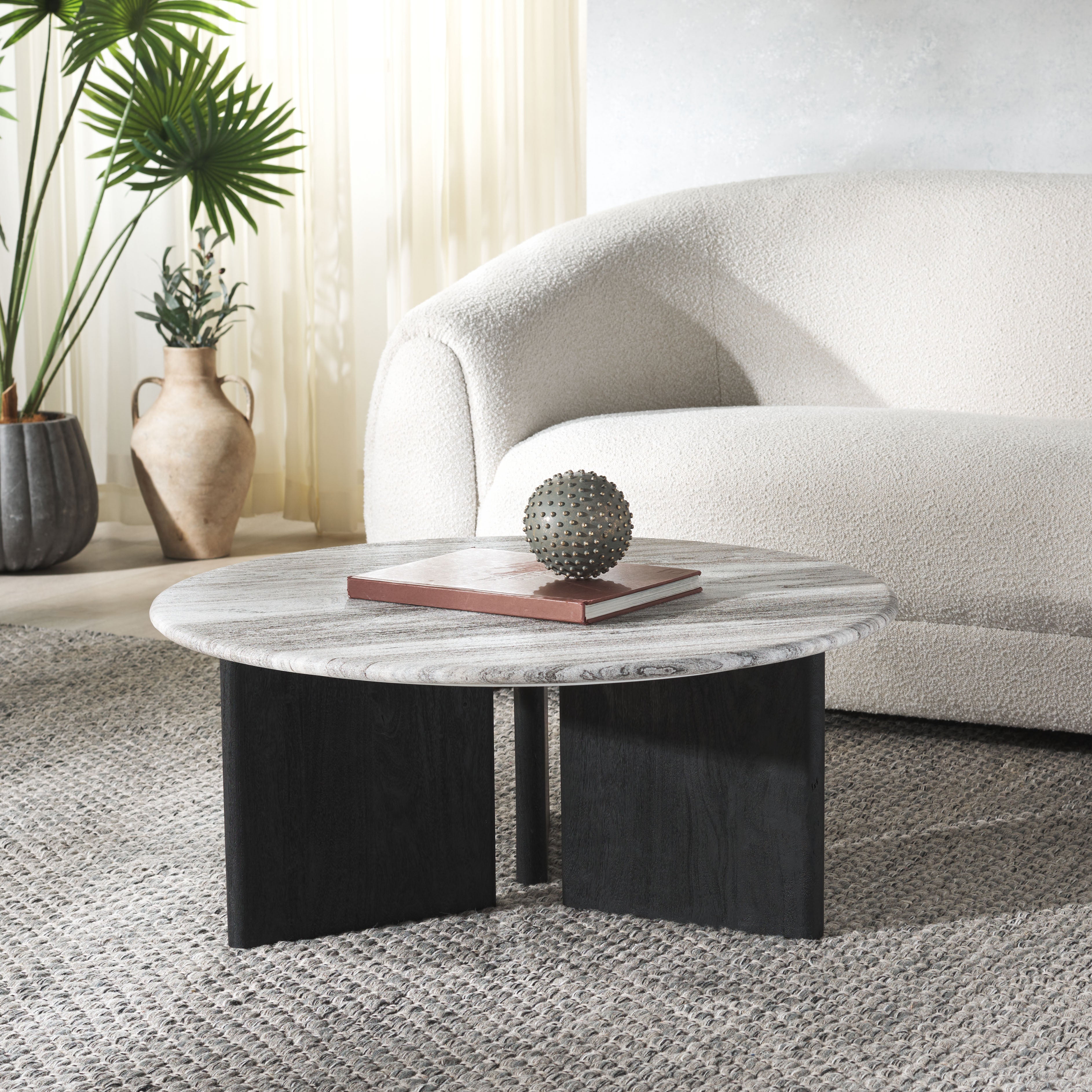 Safavieh Couture Lauresse Round Marble Top Coffee Table, SFV9723 - Black / Grey
