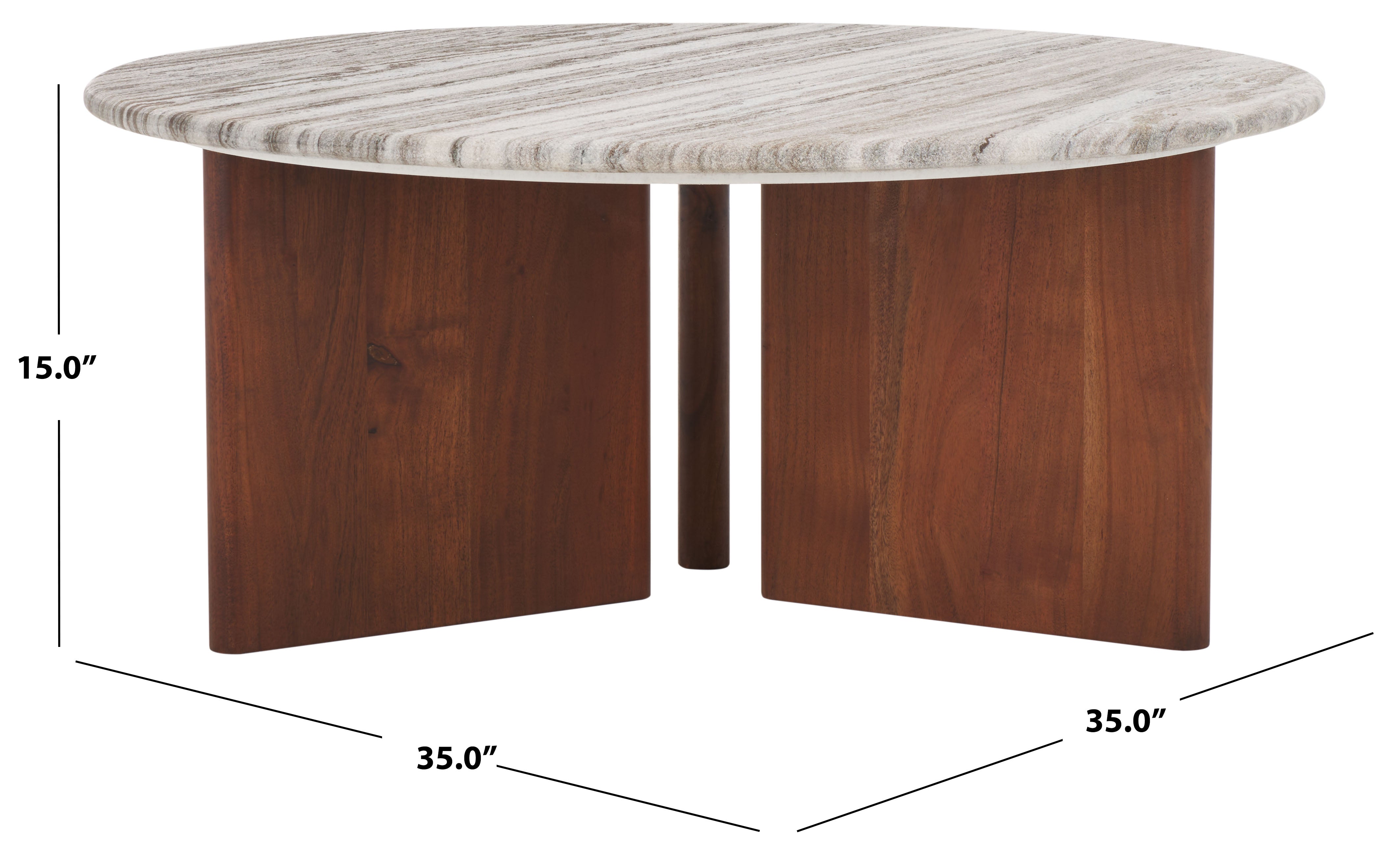 Safavieh Couture Lauresse Round Marble Top Coffee Table, SFV9723 - Walnut / Grey