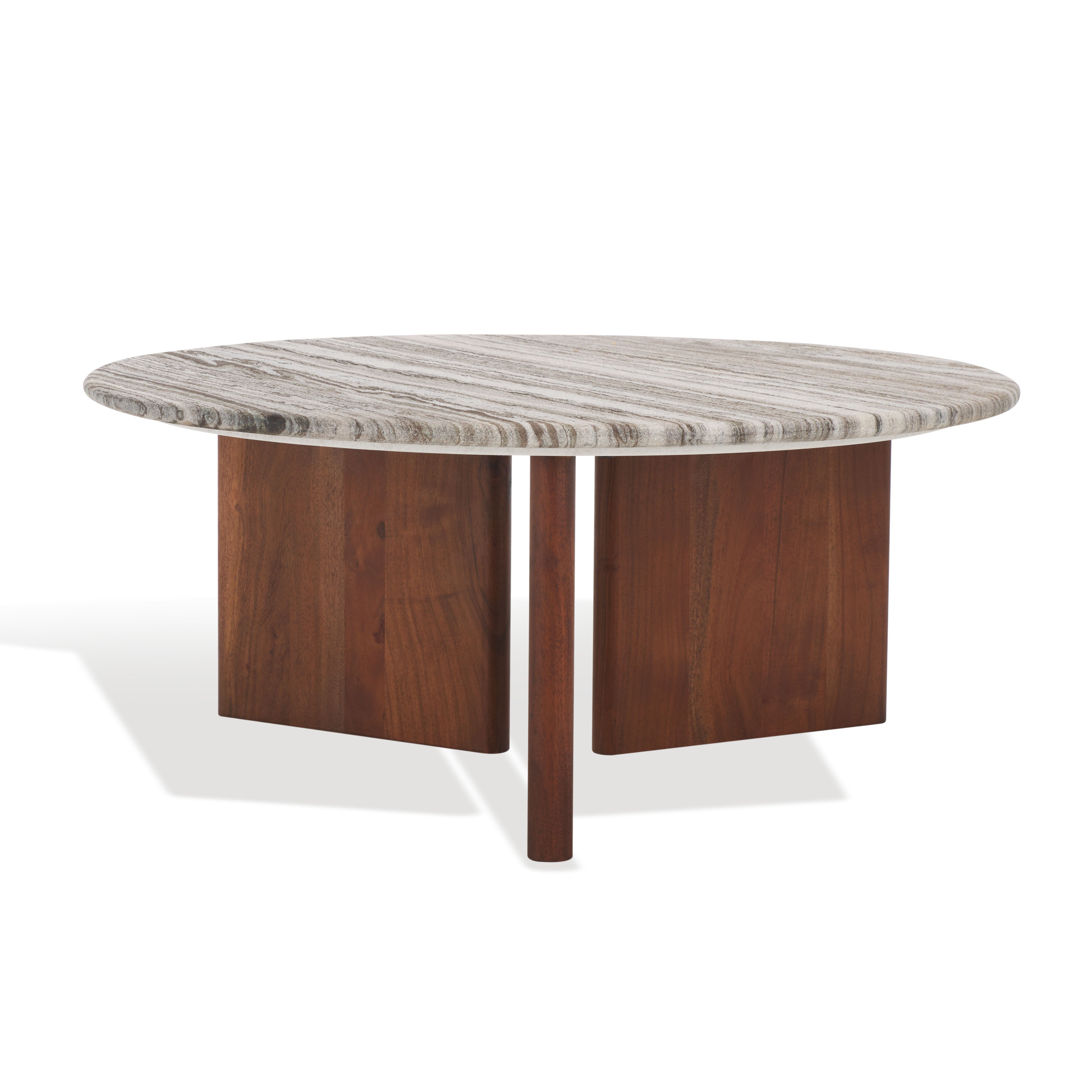 Safavieh Couture Lauresse Round Marble Top Coffee Table, SFV9723 - Walnut / Grey