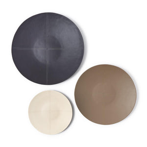 Two's Company Lorenzo Set of 3 Faux Leather Bowl Includes Black, Camel and Linen Color - Metal/Velvet/ Faux Leather