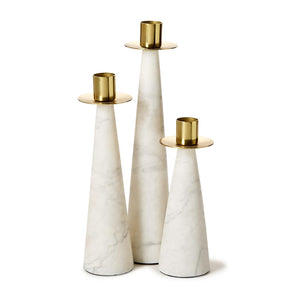 Tozai Home Set of 3 Marble Candle Holder with Gold Brass Finish - SPN007-S3