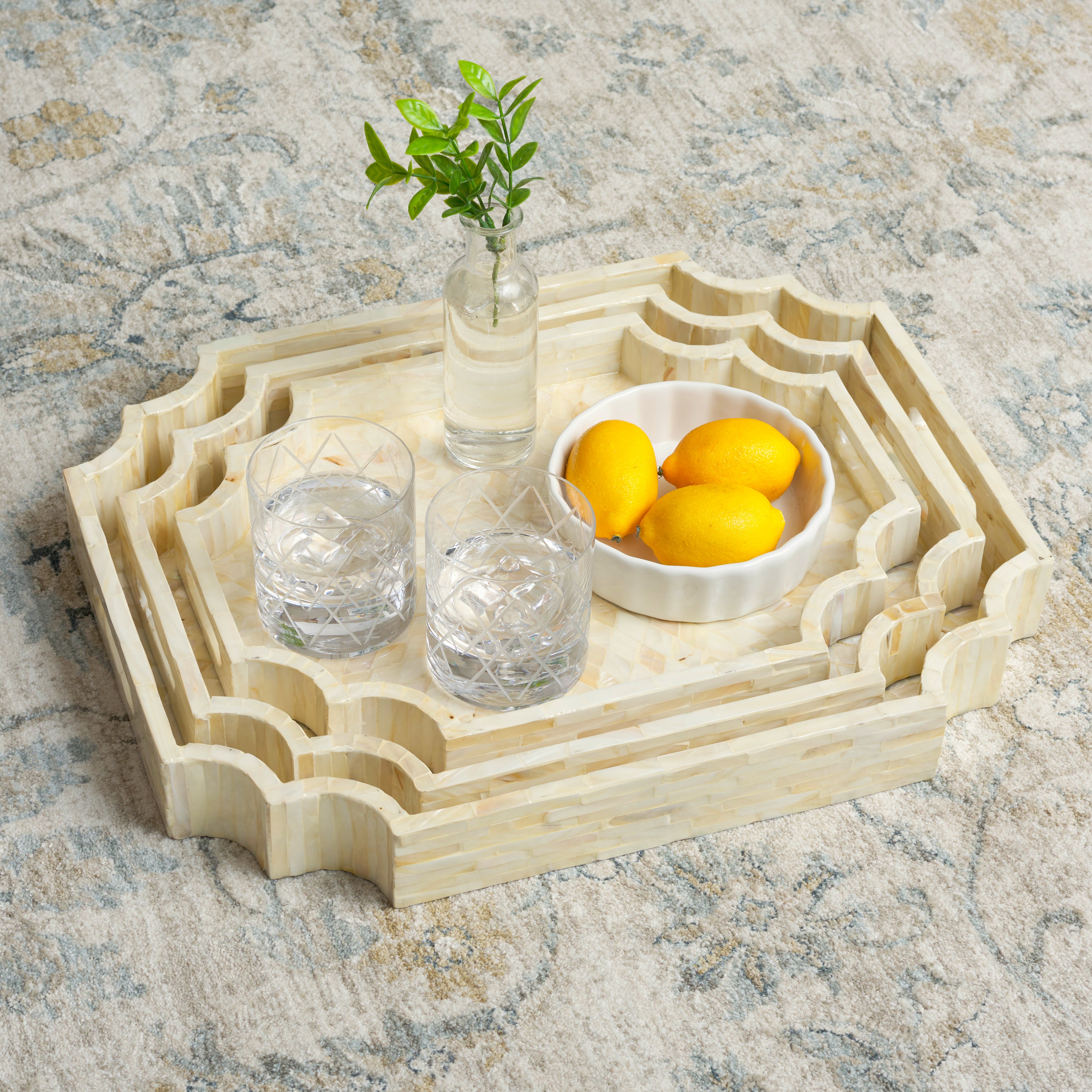 Safavieh Prynne (Set of 3) Trays, STG1811 - Champagne Mother Of Pearl