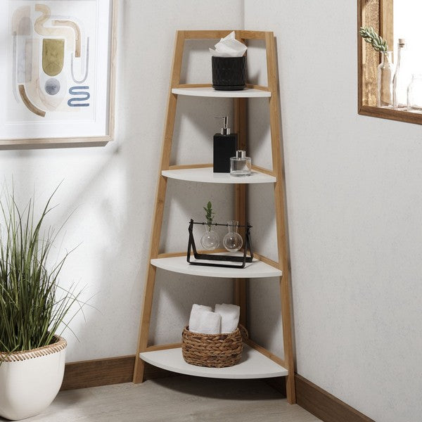Safavieh Rainier 4 Tier Corner Shelf, STG1910 - White / Natural