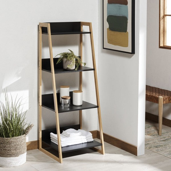 Safavieh Barteau 4 Tier Shelf, STG1912 - Natural Bamboo / Black
