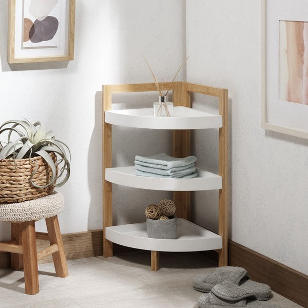 Safavieh Adler 3 Tier Corner Shelf, STG1914 - White / Natural Bamboo