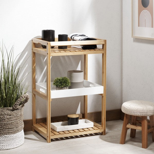 Safavieh Akio 3 Tier Shelf, STG1915 - White / Natural Bamboo