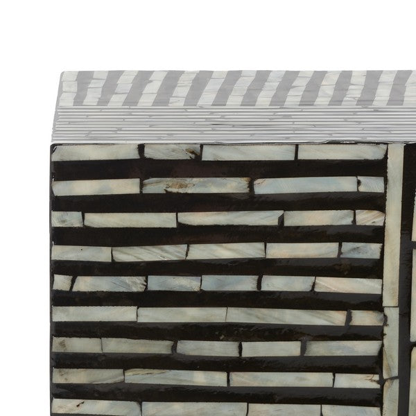 Safavieh Hamza Square Stool, STL1802 - Multi Black Faux Mother Of Pearl