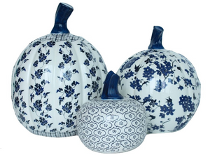The Enchanted Home Trio of Porcelain Blue and White Pumpkins