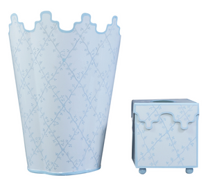 The Enchanted Home Pale Blue Tall Scalloped Rim Wastepaper Basket & Tissue Holder