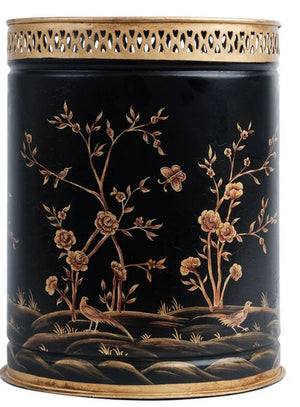 The Enchanted Home Black & Gold Oval Pierced Wastepaper Basket