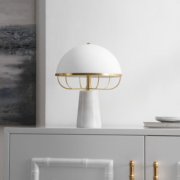 Safavieh Fraser, 15 Inch, Marble/Iron/Glass Table Lamp, TBL4525 - White / Brass