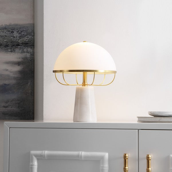 Safavieh Fraser, 15 Inch, Marble/Iron/Glass Table Lamp, TBL4525 - White / Brass