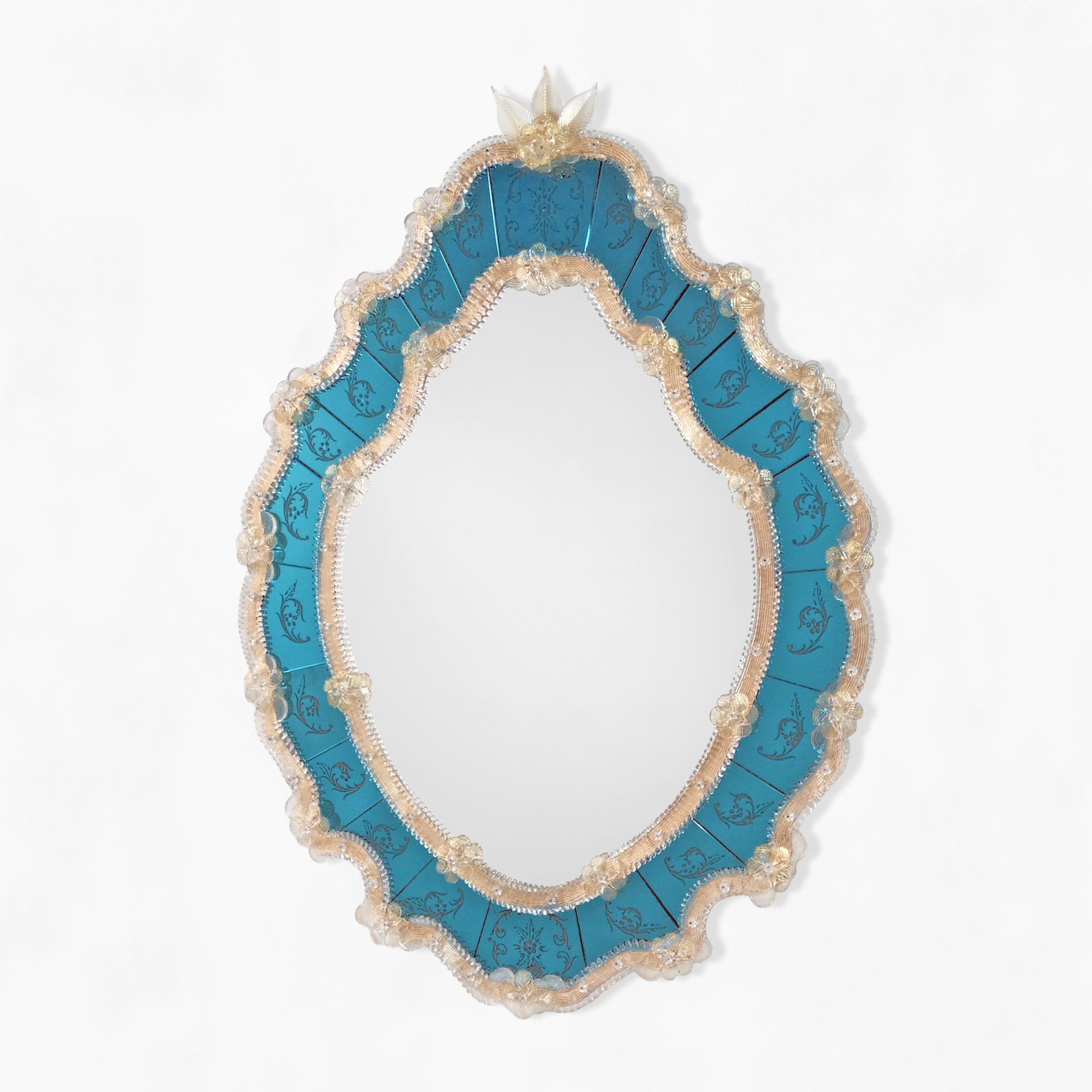 Blue Murano Glass Mirror With Gold Frame