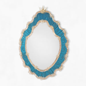 Decorative Crafts Fiori Murano Glass Mirror - Blue Frame with Gold Border - TBN10-BO44