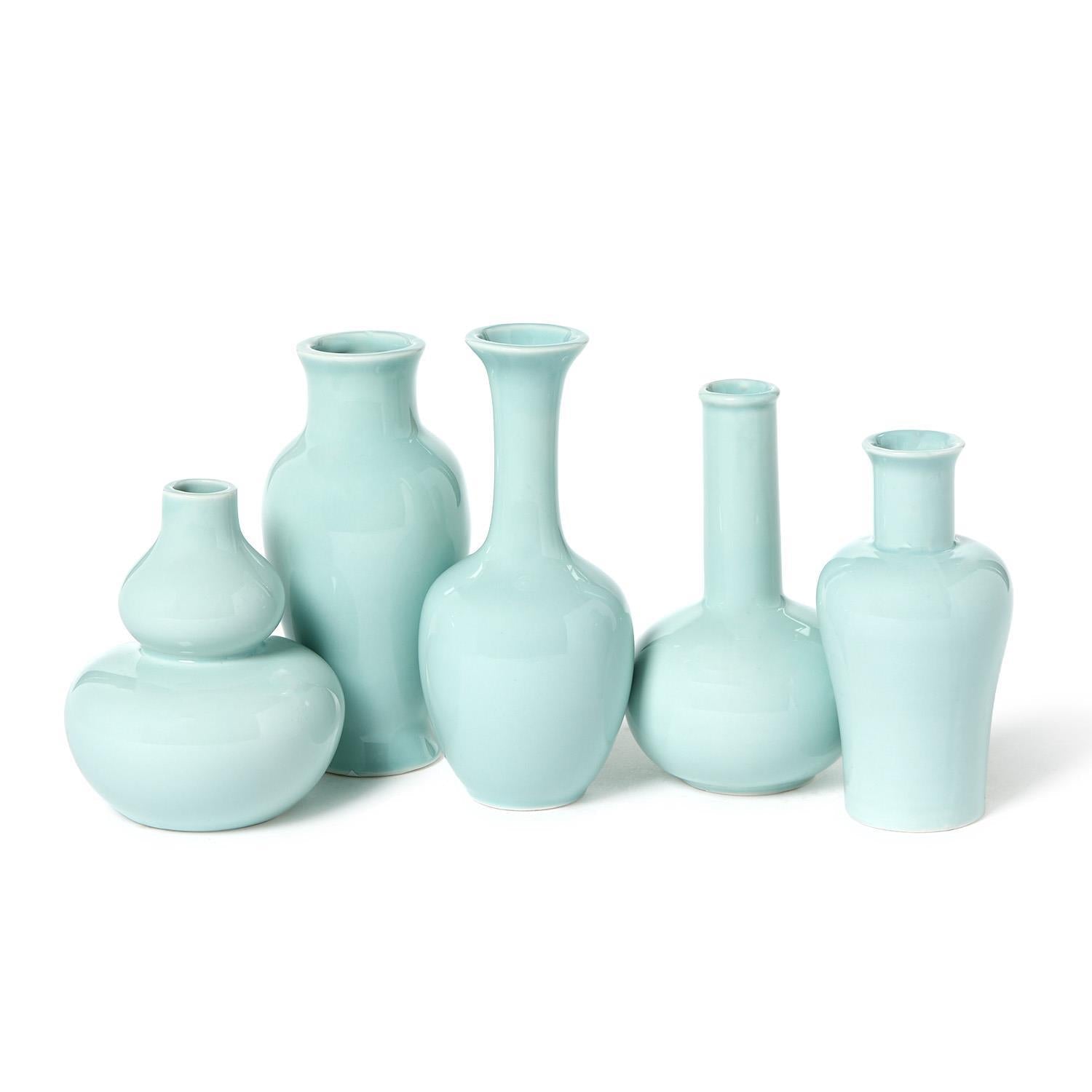 Two's Company Set of 5 Aquamarine Vases