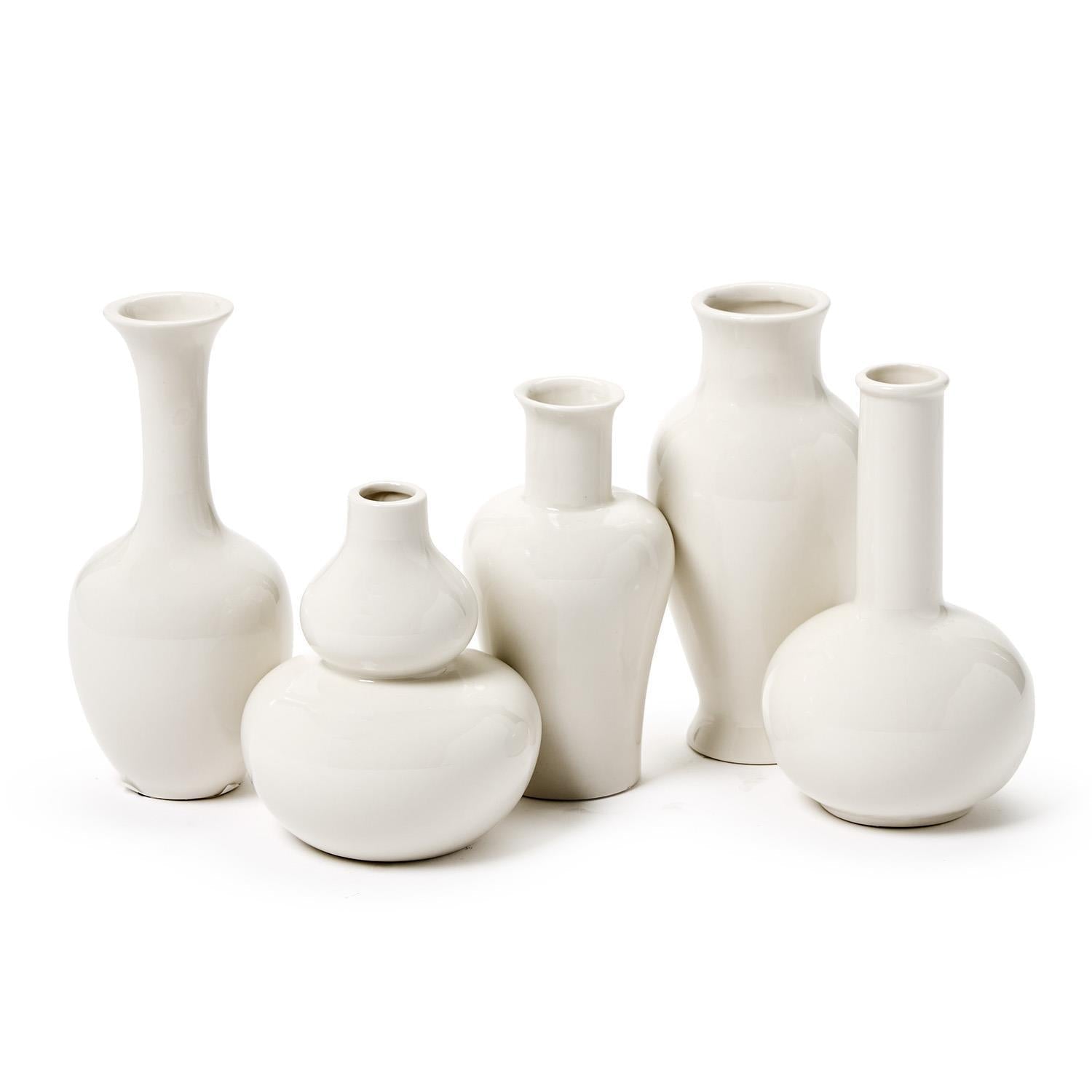 Two's Company Set of 5 White Vases