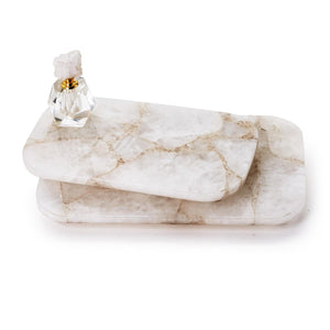 Two's Company White Quartz Set of 2 Round Edge with Silver Feet Tray