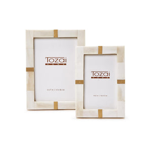 Two's Company Bone and Brass S/2 Photo Frame