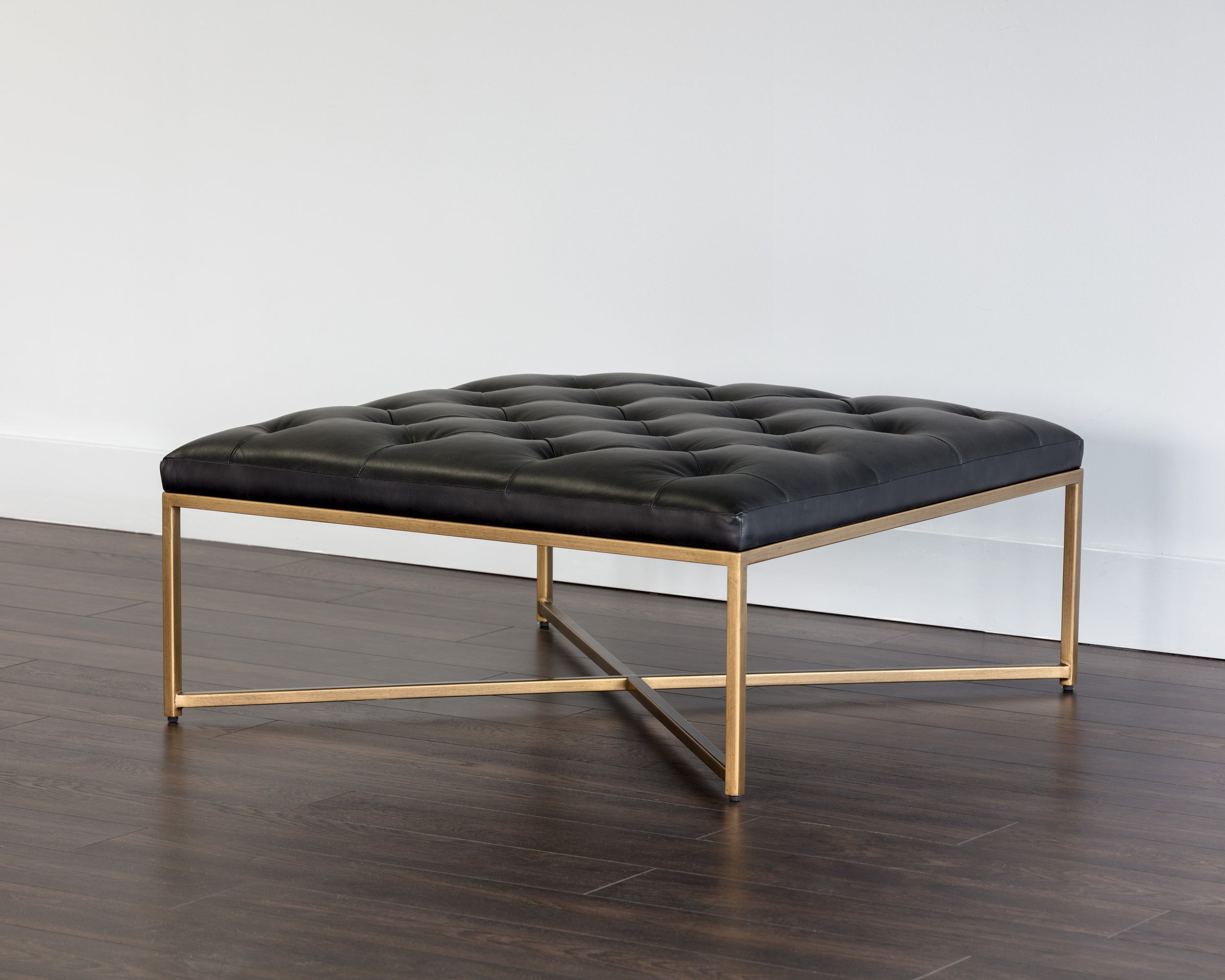 Endall Ottoman - Antique Brass  Vintage Black Night Leather