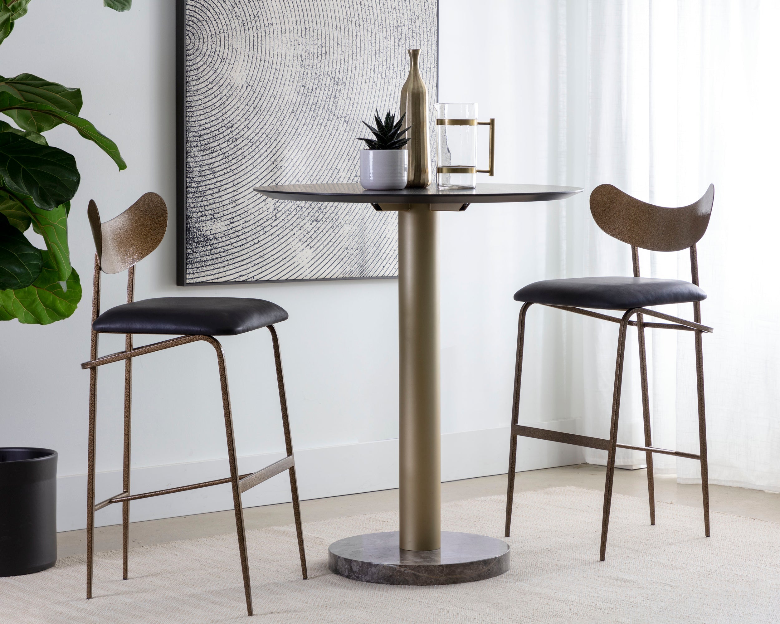 Gibbons Barstool - Antique Brass  Charcoal Black Leather