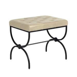 Gabby - Galvin Leather Iron Ottoman - Light Gray Textured Black Brushed Brass - SCH-161205