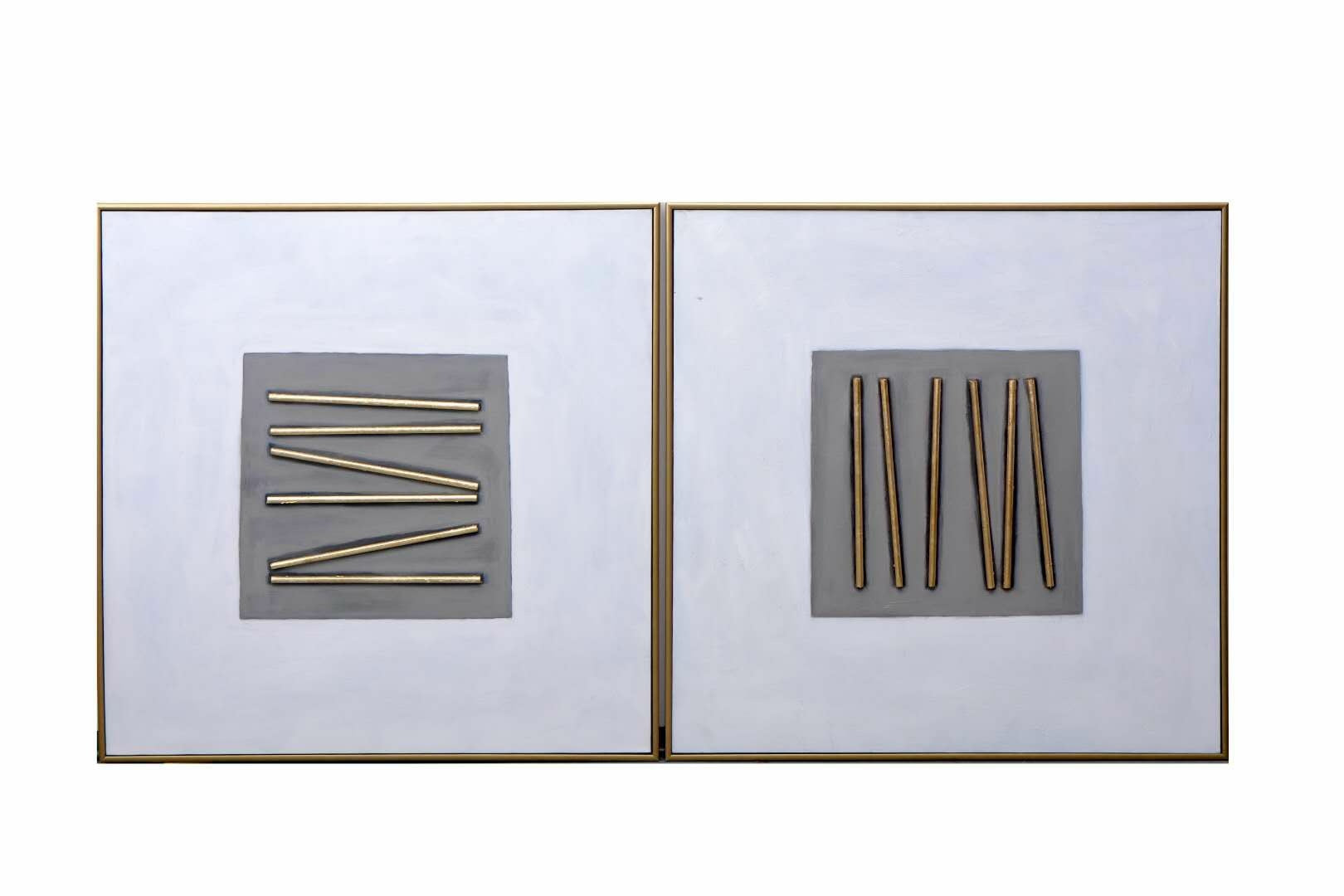 Pick Up Sticks (Set Of 2) - 48" X 48"  Gold Floater Frame