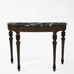Traditional black console table with green Verde Alpi marble.