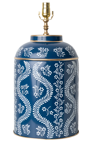 The Enchanted Home Navy & White IKat Trellis Tea Caddy Lamp