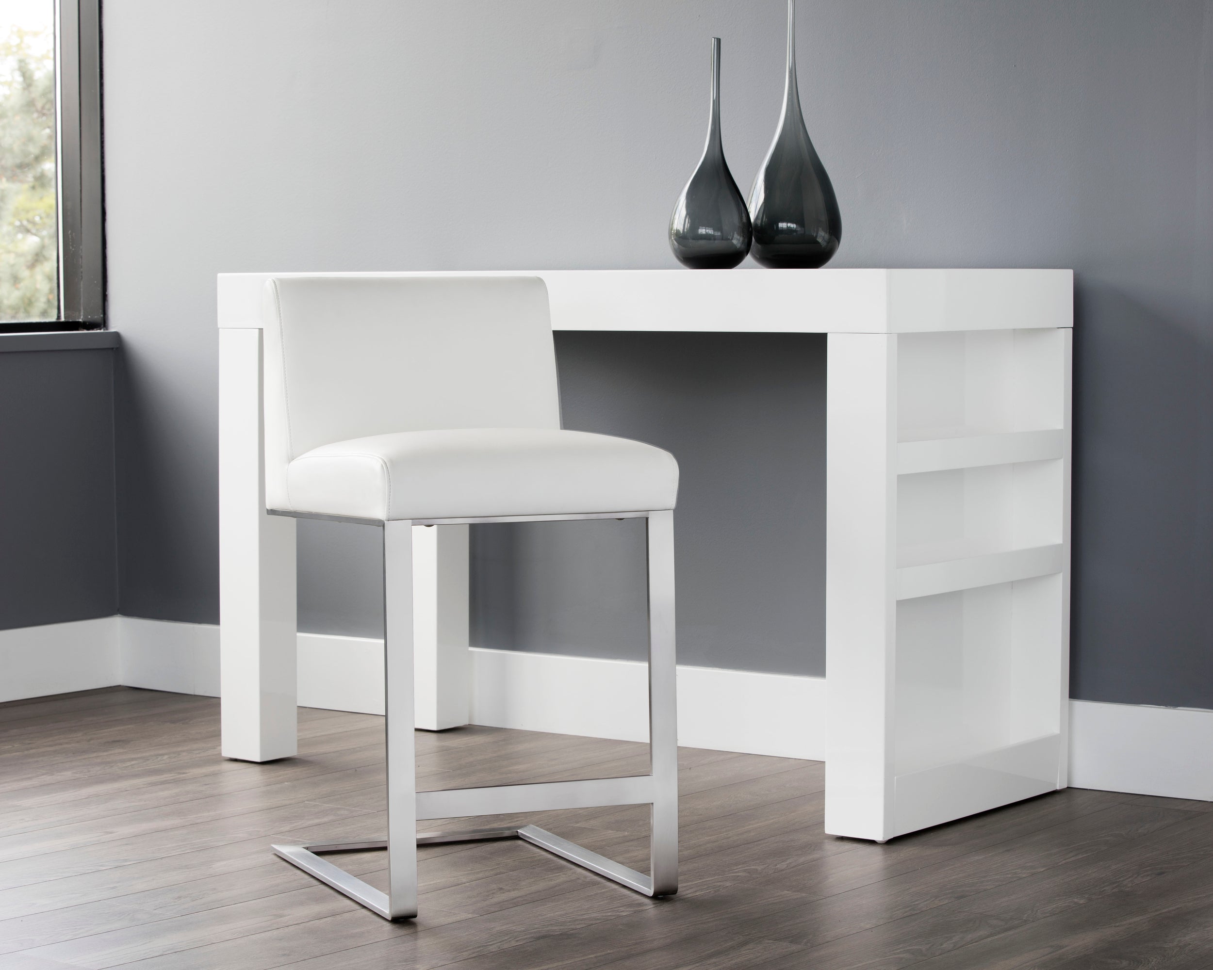 Dean Counter Stool - Stainless Steel  Cantina White