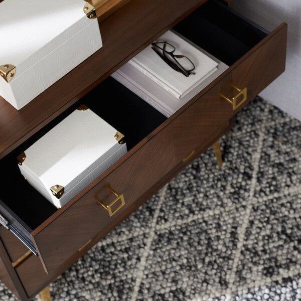 Safavieh Katia 3 Drawer Chest, CHS6413 - Chevron Walnut/Gold