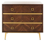 Safavieh Katia 3 Drawer Chest, CHS6413 - Chevron Walnut/Gold