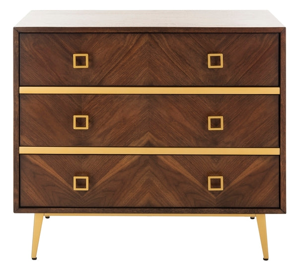Safavieh Katia 3 Drawer Chest, CHS6413 - Chevron Walnut/Gold