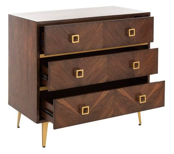 Safavieh Katia 3 Drawer Chest, CHS6413 - Chevron Walnut/Gold