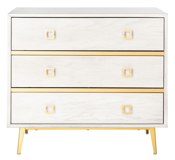 Safavieh Katia 3 Drawer Chest, CHS6413 - White Wash/Gold