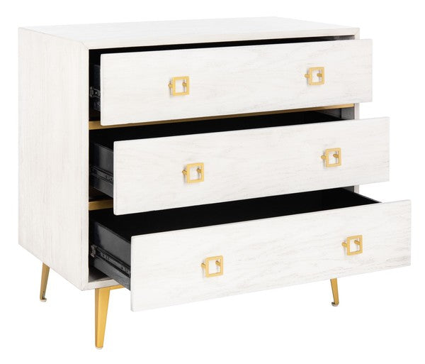 Safavieh Katia 3 Drawer Chest, CHS6413 - White Wash/Gold